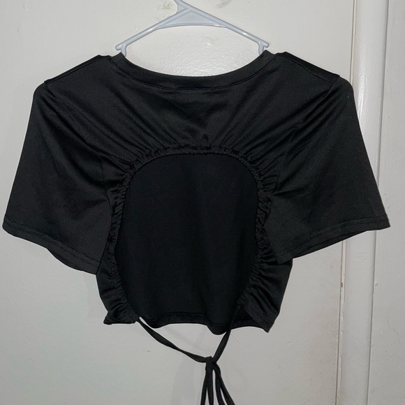 SHEIN Tie Open Back Cropped Tee | BLACK | SIZE L - Picture 4 of 4